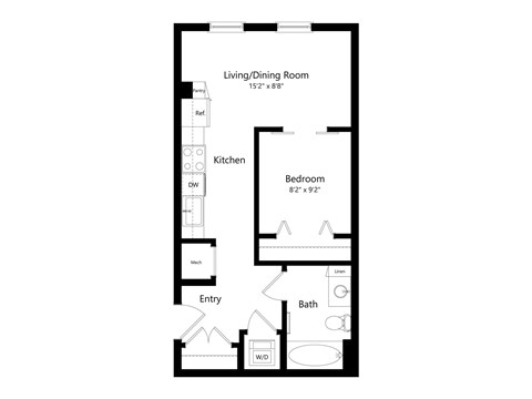 Floor plan for studio, 1 bath, 503 sqft